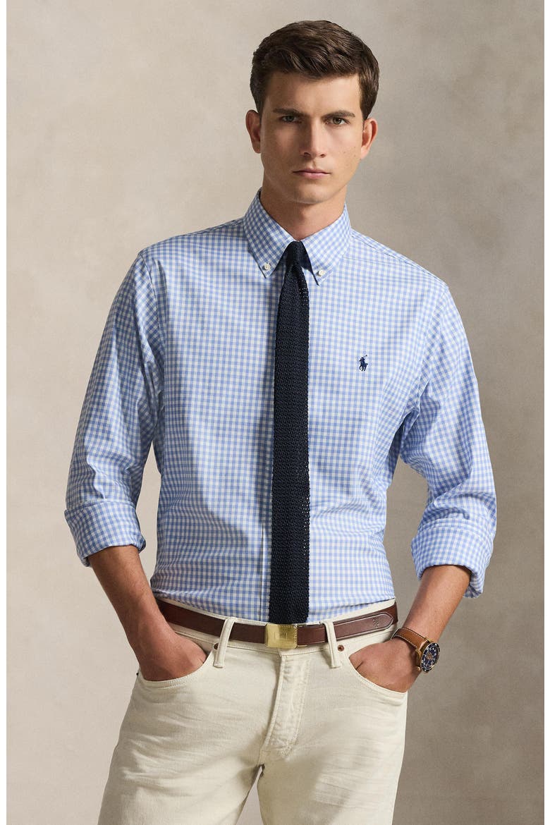 Classic Fit Performance Twill Button-Down Shirt, Alternate, color, FALL BLUE DECKWASH WHITE