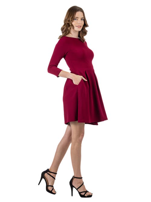24seven Comfort Apparel Perfect Fit And Flare Pocket Dress In Burgundy