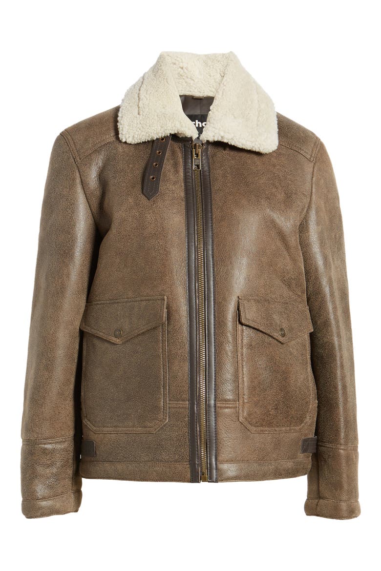 Genuine Shearling Lined Bomber Jacket, Alternate, color, BROWN