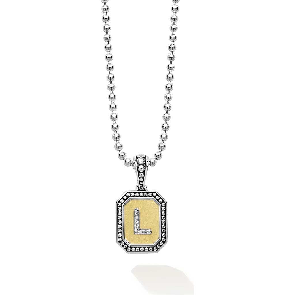 Lagos Signature Caviar Diamond Initial Pendant Necklace In Two-tone L