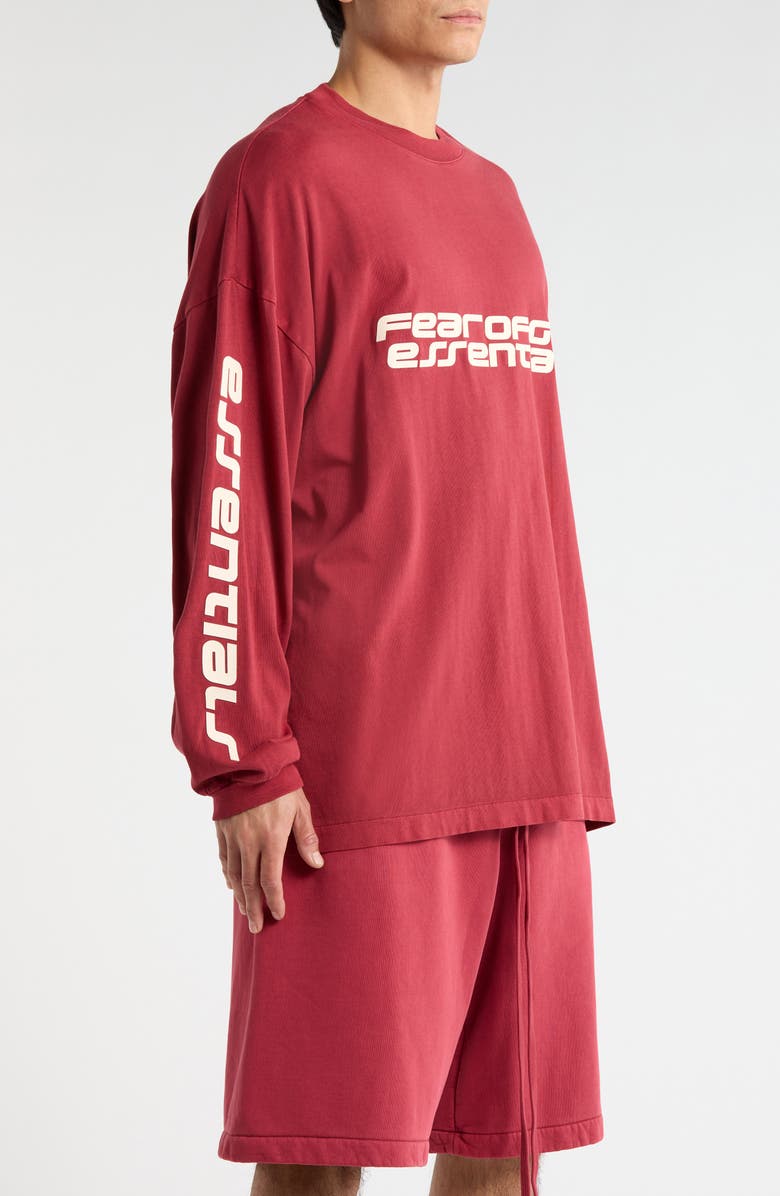 Fear of God Essentials '90s Long Sleeve Logo Graphic T-Shirt, Alternate, color, Crimson