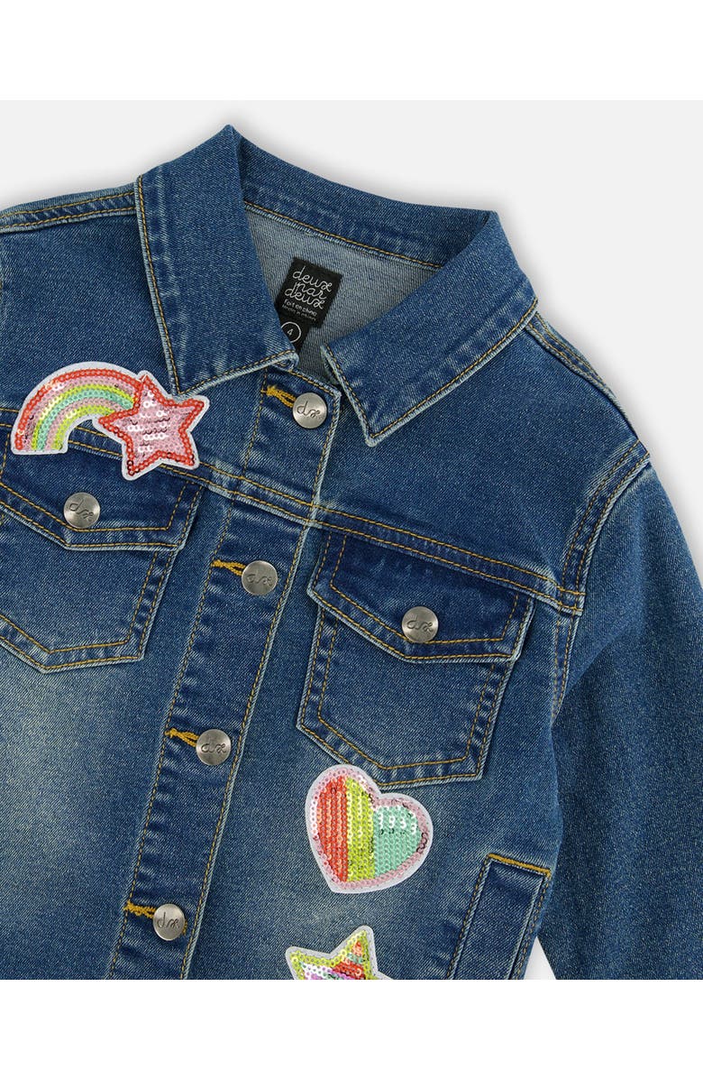 Deux par Deux Little Girl's Denim Jacket With Embroidery Patch, Alternate, color, 