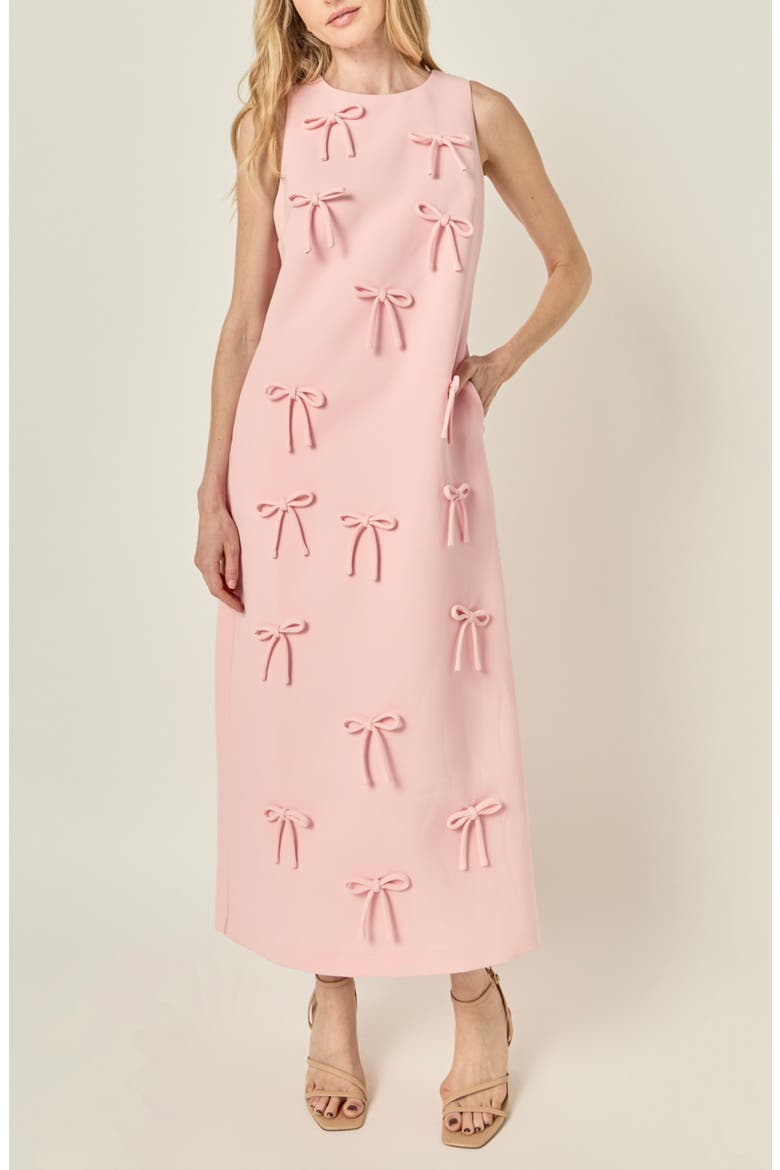 Bow Embellished Sleeveless A-Line Dress, Main, color, PINK