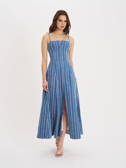 Miss Circle Abygail Stripe Cotton Denim Maxi Dress In Blue