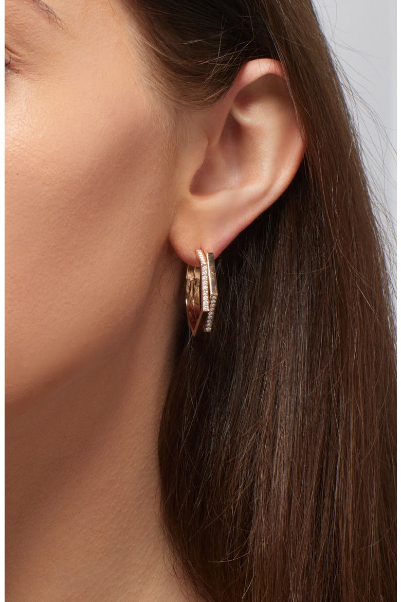 Antifer 2-Row Diamond Pavé Huggie Hoop Earring, Alternate, color, ROSE GOLD