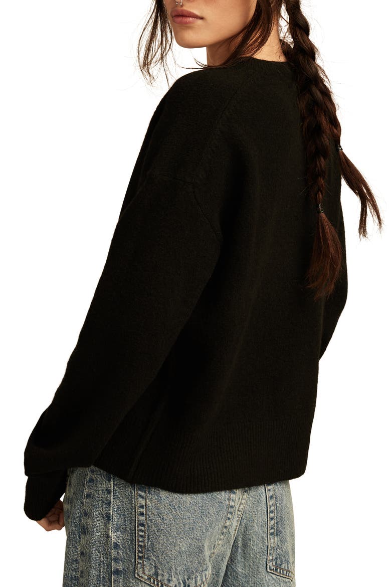 Crewneck Cardigan, Alternate, color, DARK BLACK