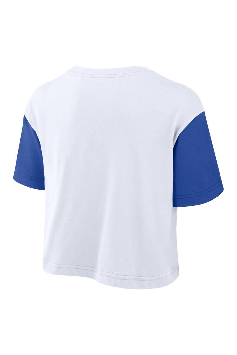 Women's Nike White/Royal Kentucky Wildcats Color-Block Script Performance Cropped T-Shirt, Alternate, color, White