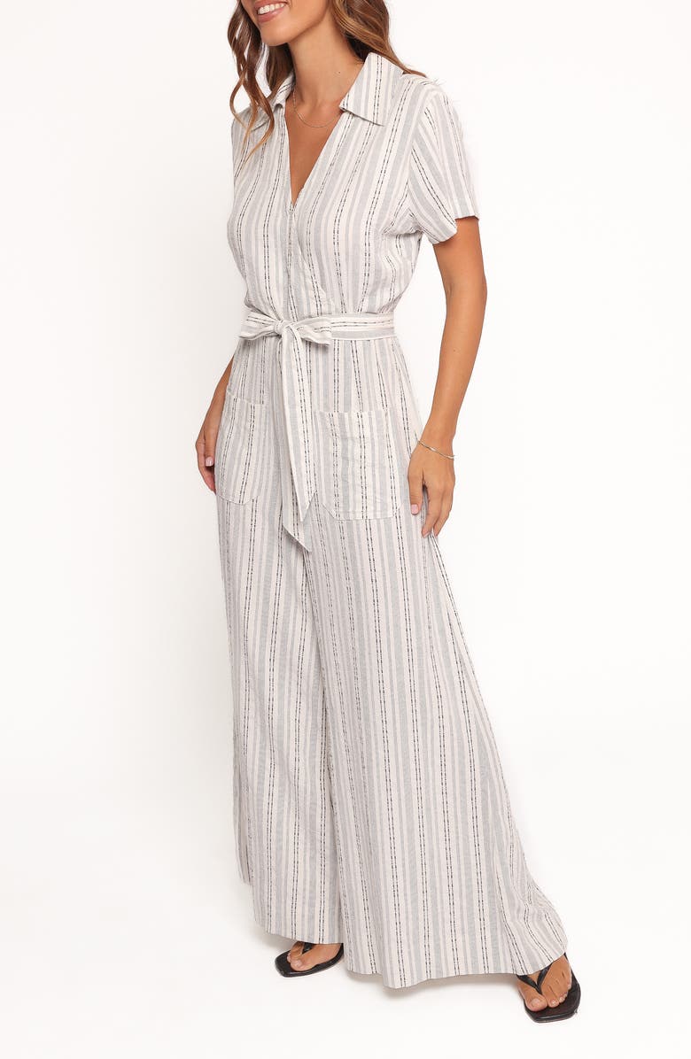 Petal & Pup Daila Tie Waist Jumpsuit, Alternate, color, White Black