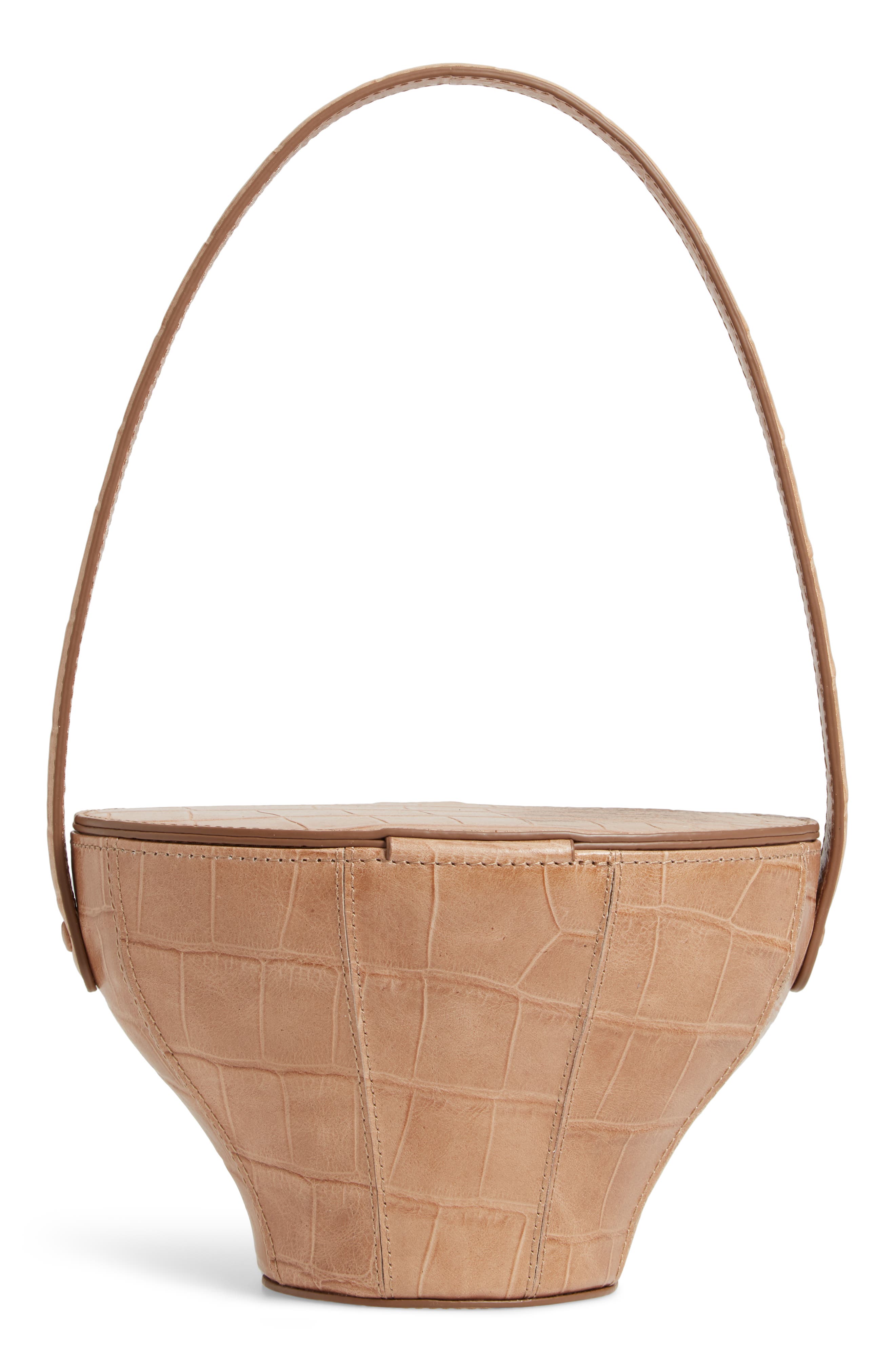 STAUD Alice Croc Embossed Leather Bucket Bag, Alternate, color, 