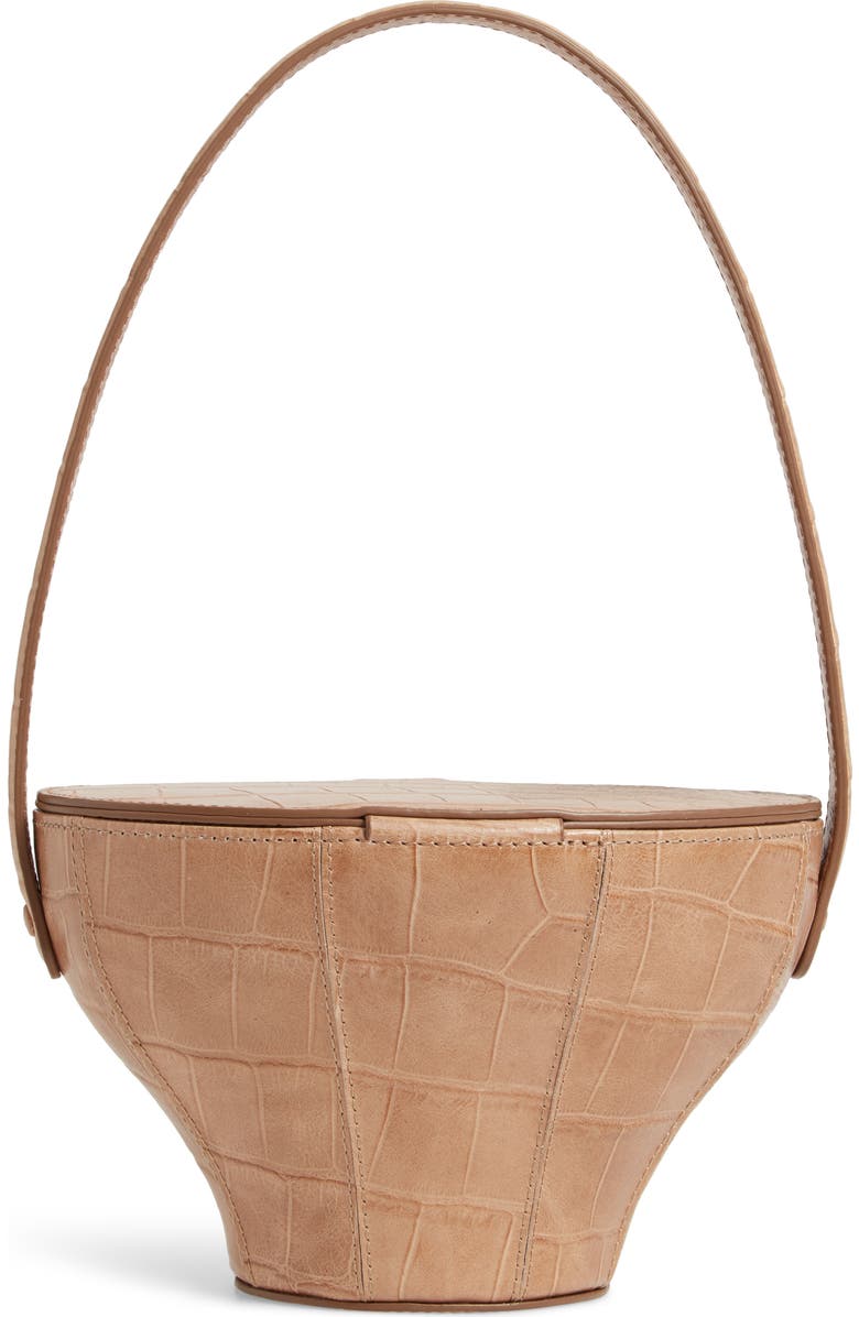 STAUD Alice Croc Embossed Leather Bucket Bag, Alternate, color,