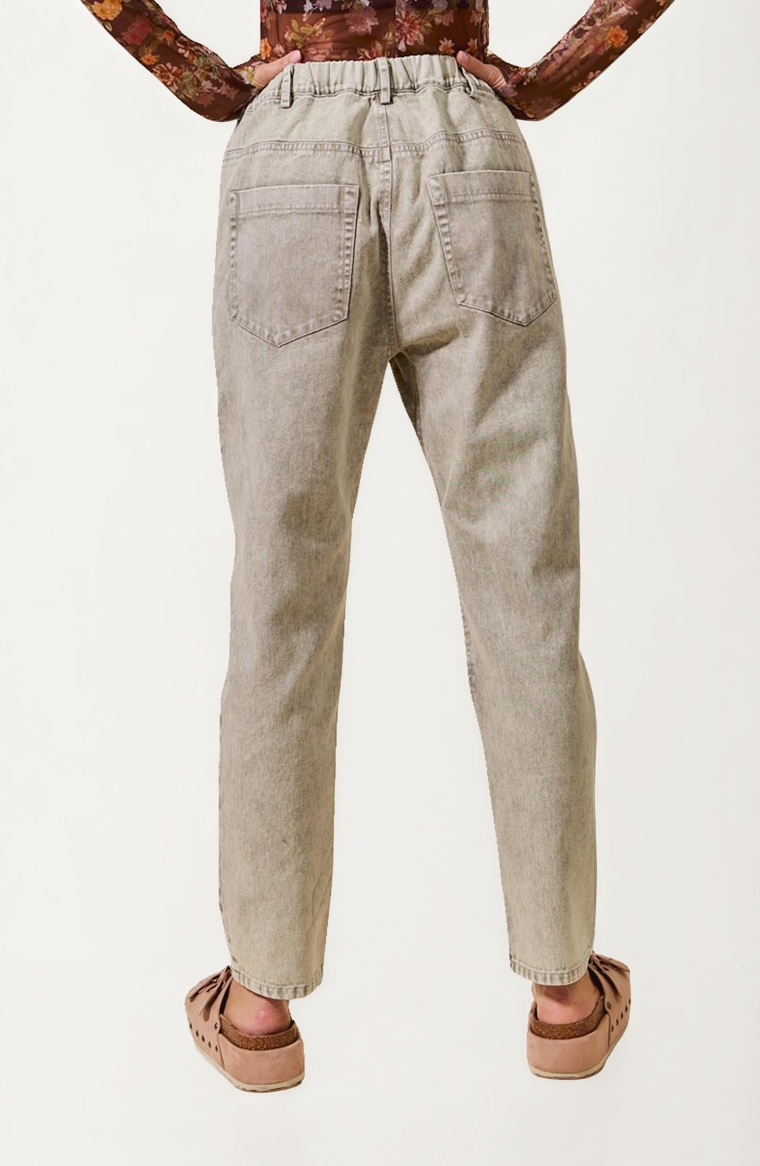 High Rise Drawstring Oversized Patch Pocket Denim Pants - image 2