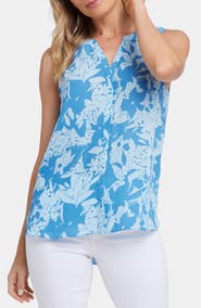 NYDJ Print Pleat Back Sleeveless Split Neck Blouse