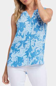 NYDJ Print Pleat Back Sleeveless Split Neck Blouse