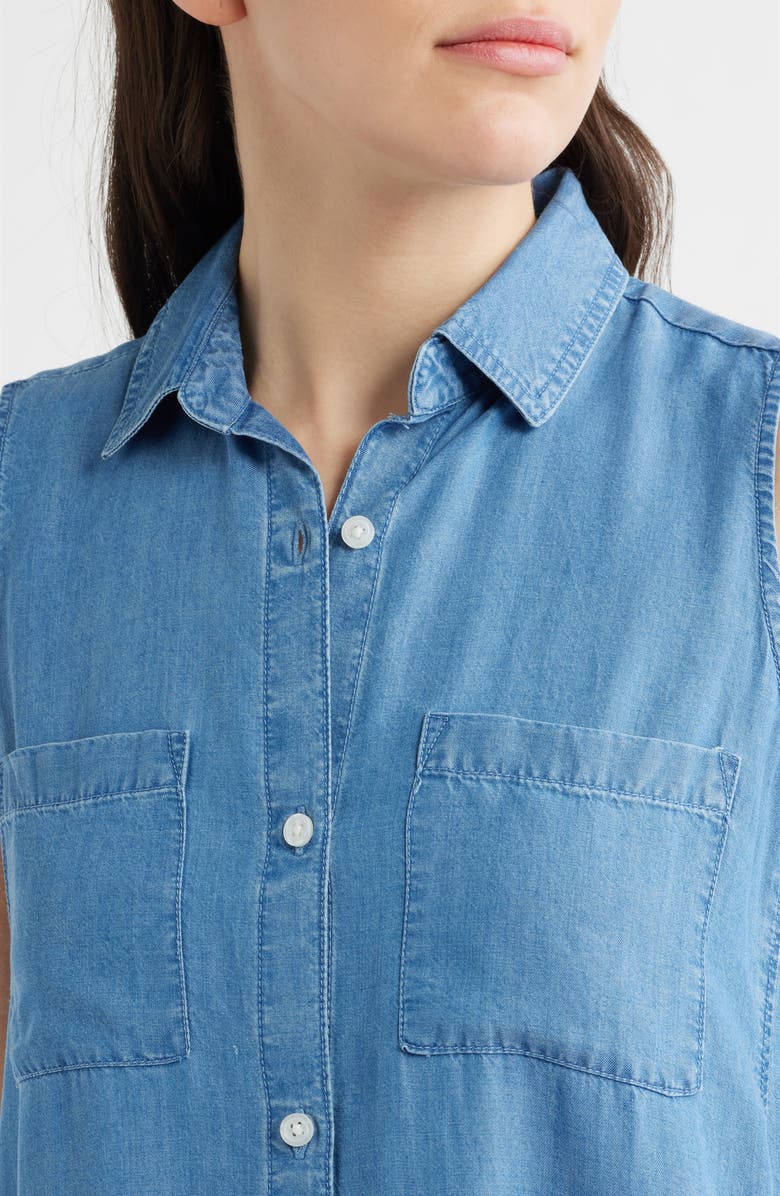 beachlunchlounge Danya Sleeveless Shirtdress, Alternate, color, Medium Wash