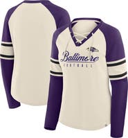 FANATICS Women's Fanatics Cream/Purple Baltimore Ravens Hometown Gridiron Hero Raglan Lace-Up V-Neck Long Sleeve T-Shirt