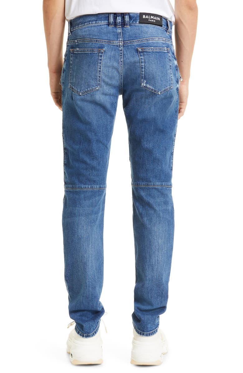 Balmain Moto Tapered Jeans, Alternate, color, 