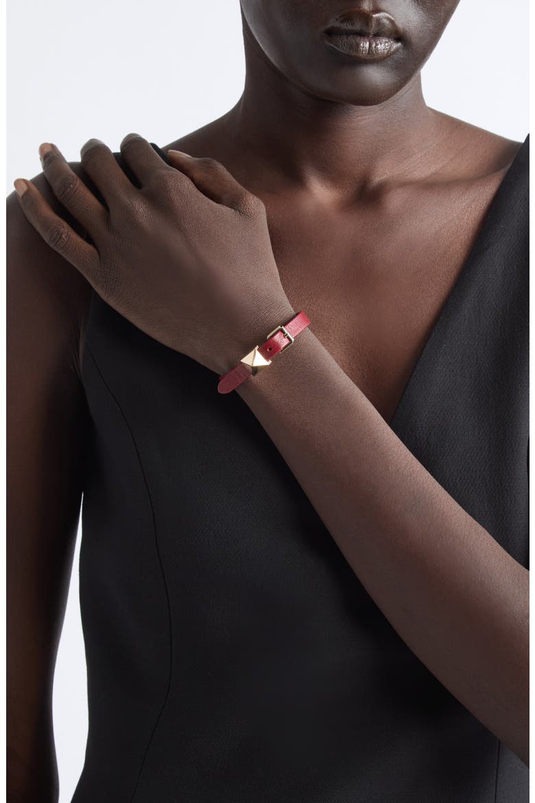 Leather Rockstud Bracelet, Alternate, color, RED