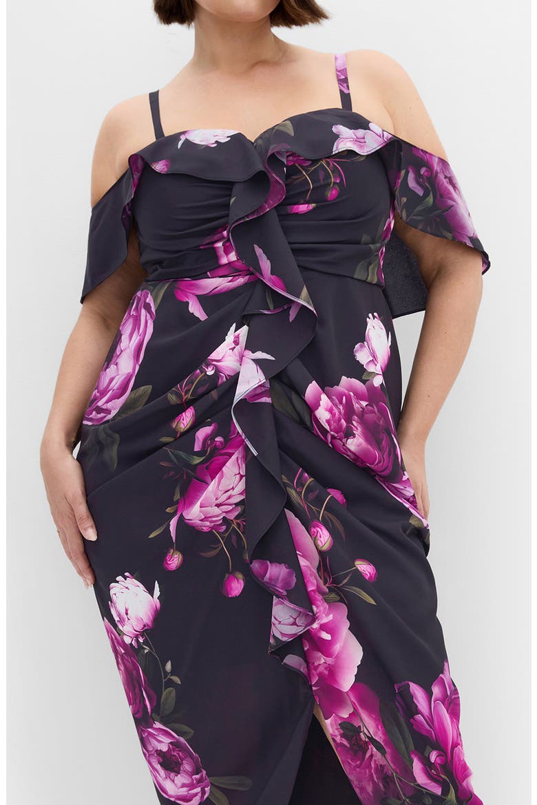 Gina Print Off the Shoulder Midi Dress, Alternate, color, MULTI BLOOM