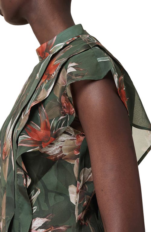 Allsaints Womens Adena Khaki Gr Fleur Floral-print Asymmetric-hem Woven Mini Dress