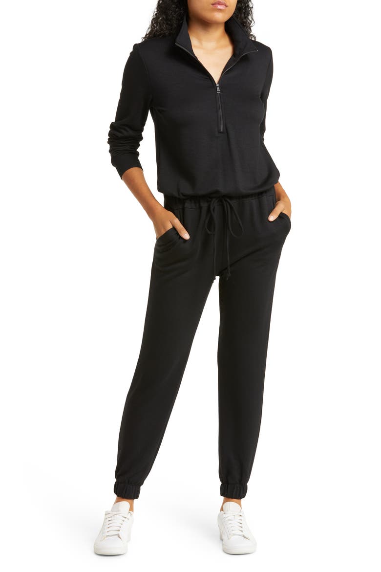 Ski Weekend Half Zip Jumpsuit, Main, color, BLACK
