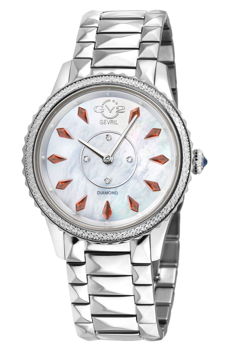 GV2 Siena Swiss Quartz Diamond Embellished Bracelet Watch - 0.02ct, 38mm, Main, color, Silver