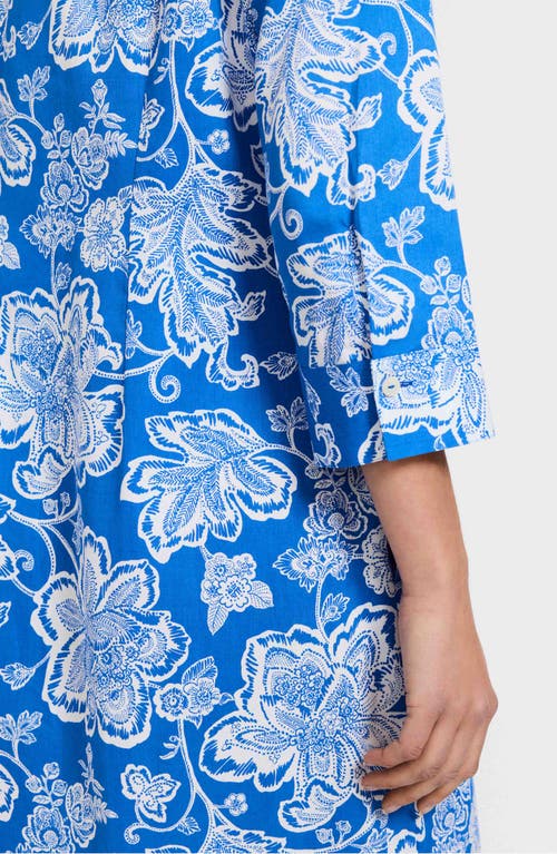 Foxcroft Rocca Floral Print Belted Shirtdress In Cobalt Blue