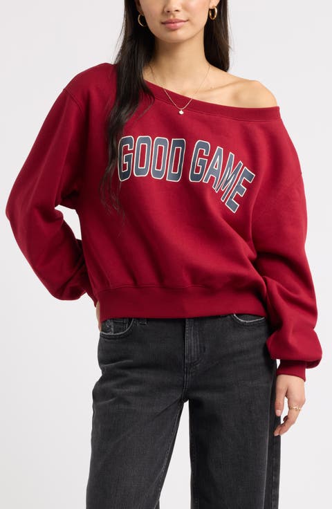 Off the Shoulder Fleece Graphic Sweatshirt