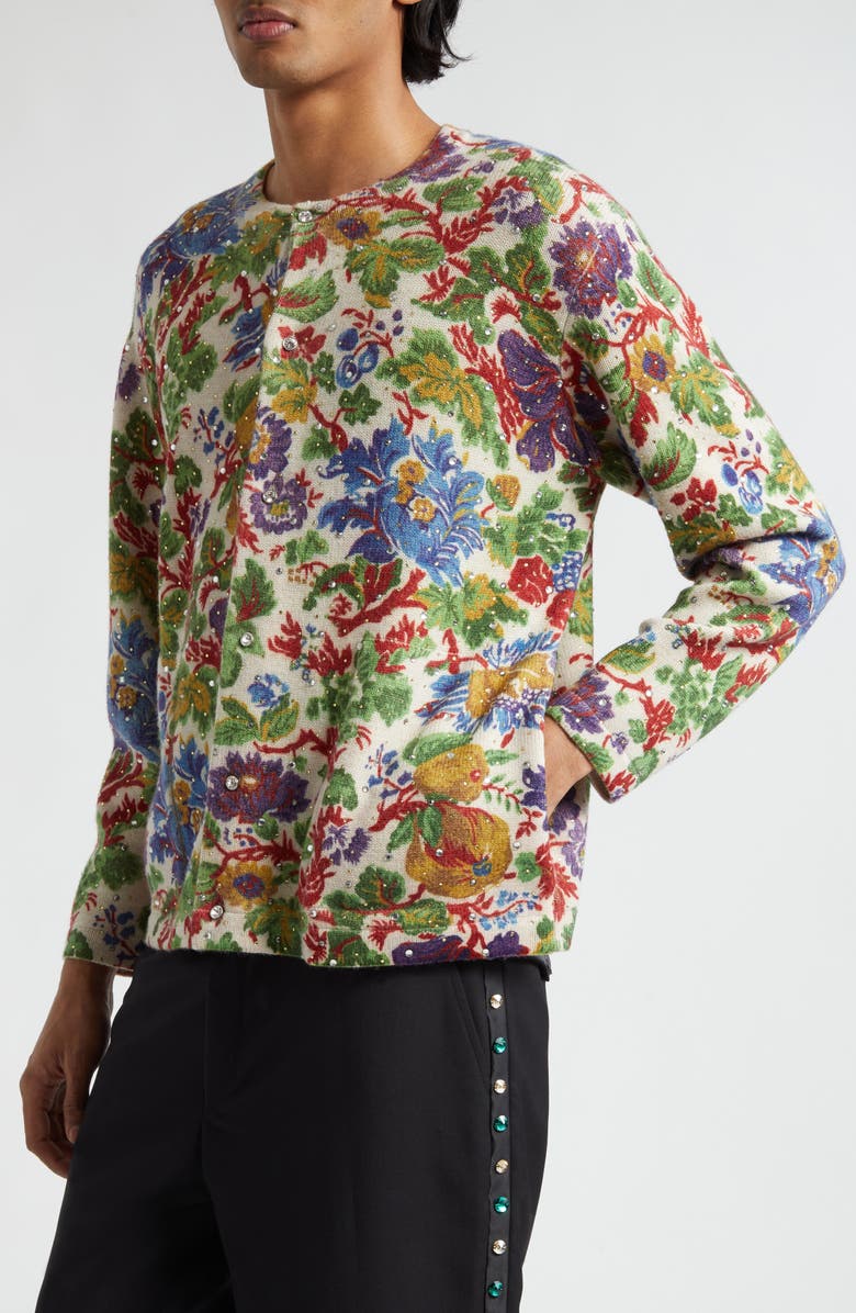 Bode Crystal Embellished Floral Wool Cardigan, Alternate, color, 