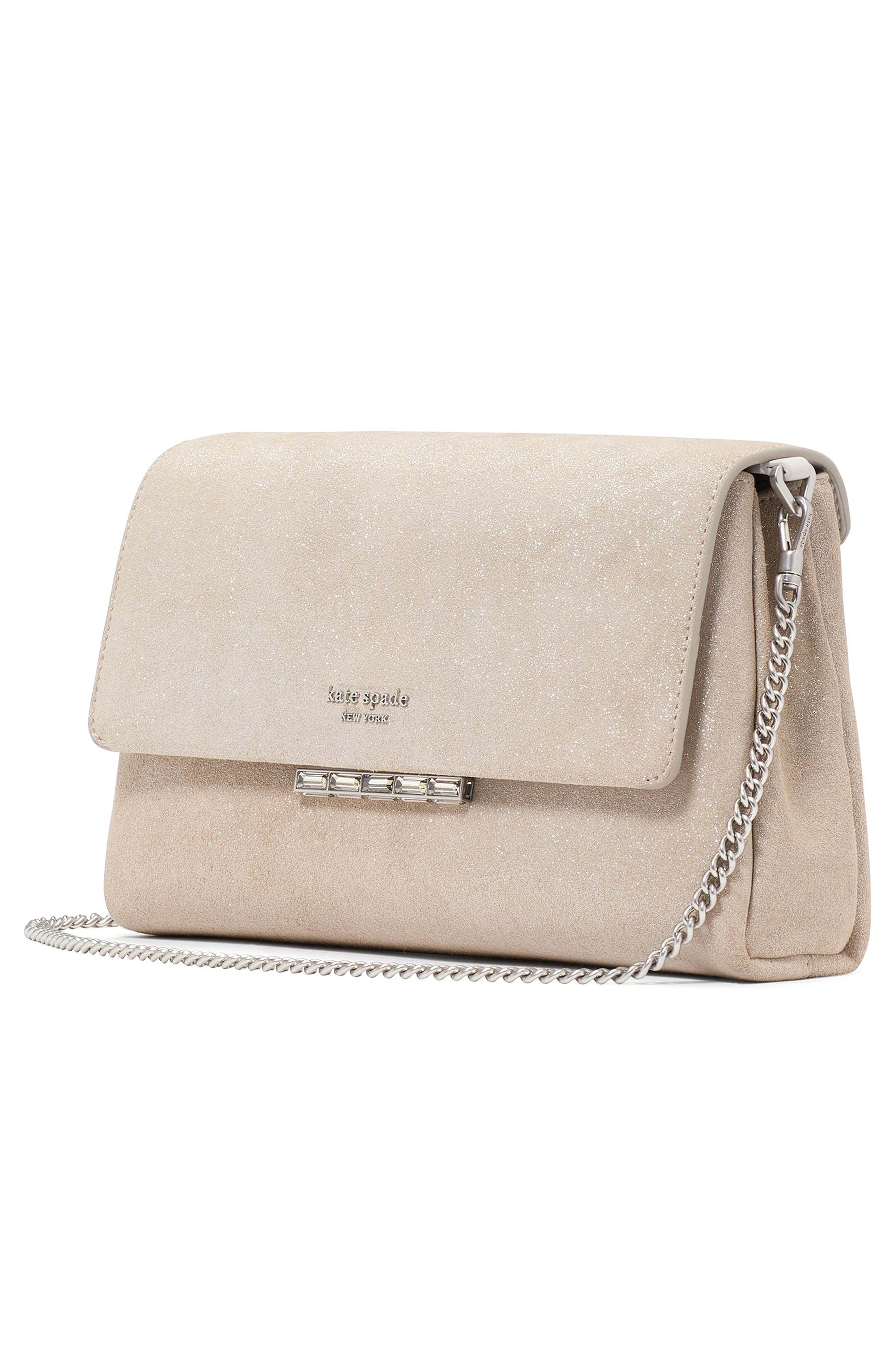 Kate Spade New York grace glitter suede clutch, Alternate, color, 