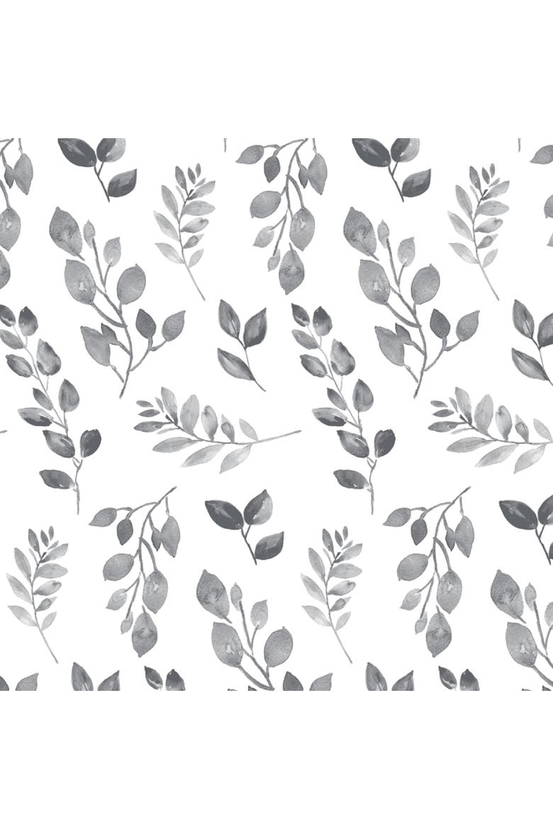 Painted Forest Watercolor Leaf Print Baby Fitted Crib Sheet, Alternate, color, Gray