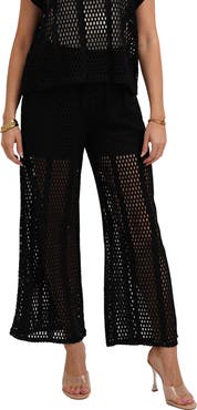CYRUS <p>Open Stitch Wide Leg Pull On Pants</p>