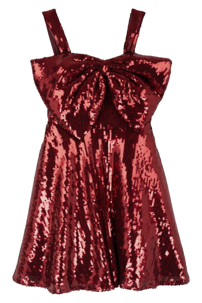 Kids' Sequin Bow Skater Dress, Main, color, BURGUNDY