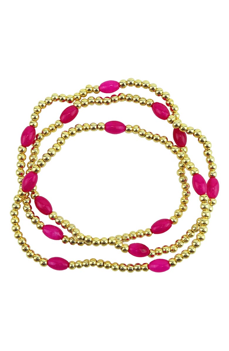 Panacea Set of 3 Magenta Beaded Stretch Bracelets, Main, color, Magenta