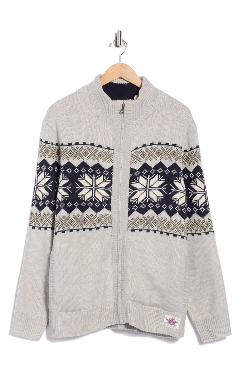 Weatherproof<sup>®</sup> Nordic Jacquard Faux Shearling Lined Full Zip Sweater, Alternate, color, Pale Grey Heather