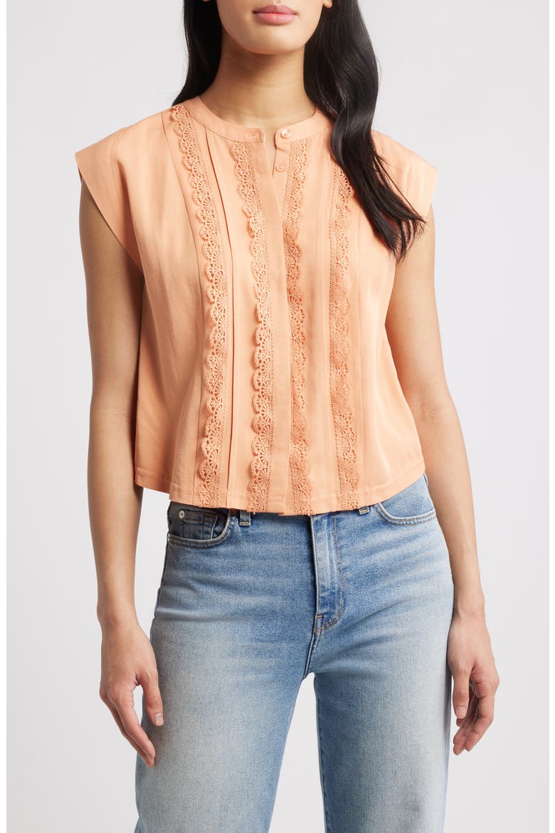 Embellished Cap Sleeve Button-Up Shirt, Main, color, AUTUMN SUNSET