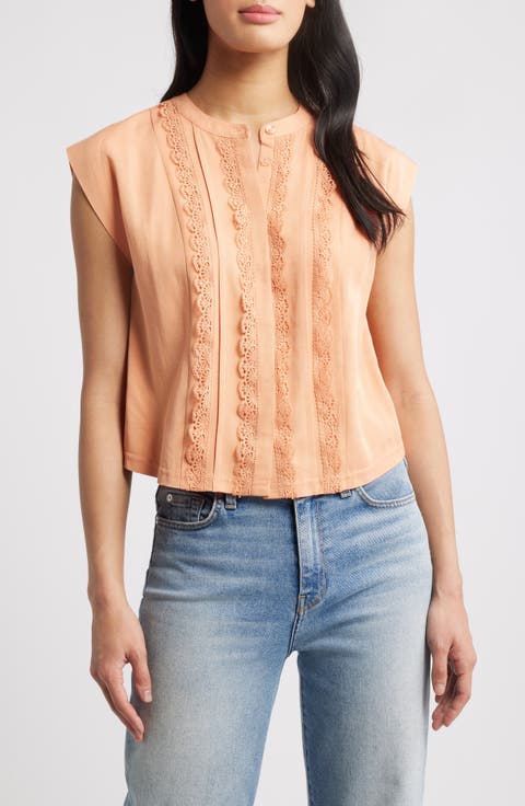 Embellished Cap Sleeve Button-Up Shirt