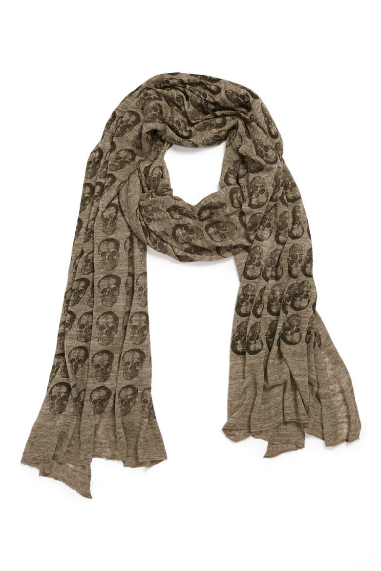 Skull Print Scarf, Main, color, CHOCOLATE