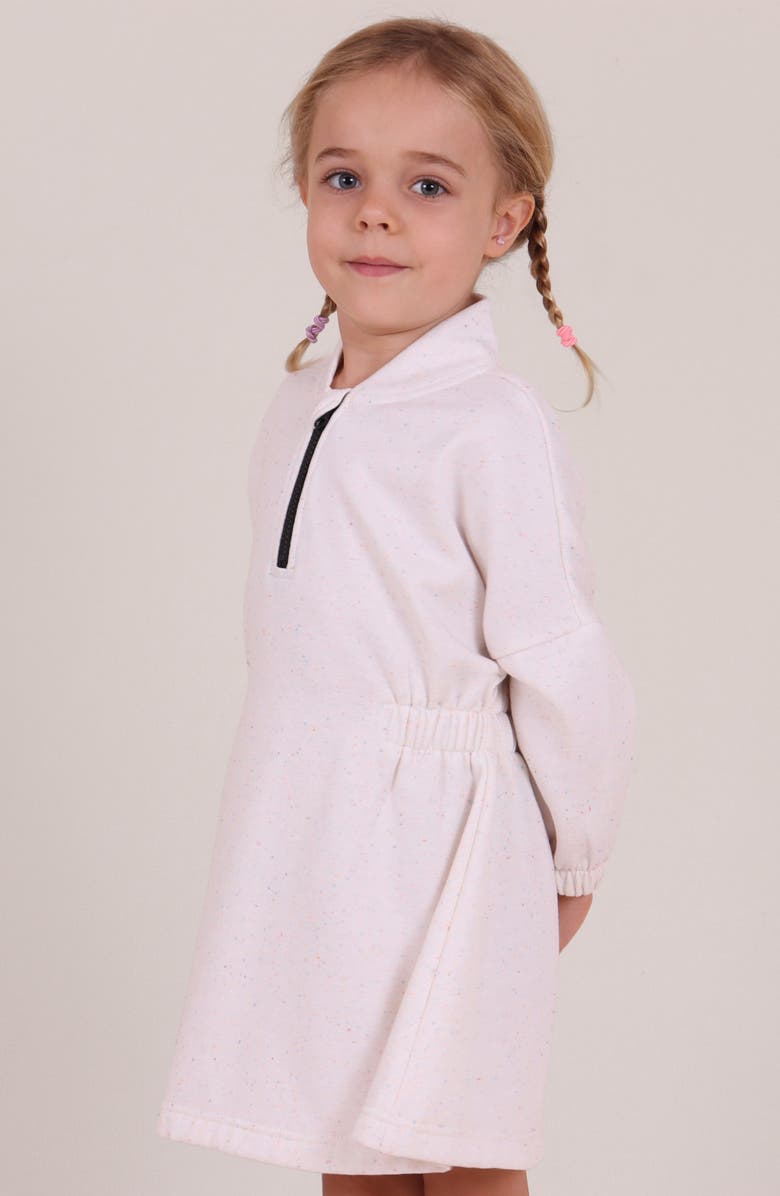 TINY TRIBE Kids' Half Zip Long Sleeve Sweatshirt Dress, Alternate, color, Ecru