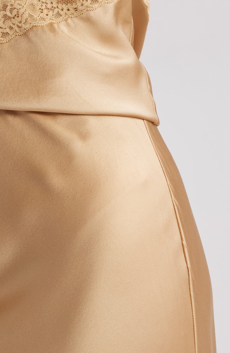 LoveShackFancy Malina Lace Detail Silk Skirt, Alternate, color, Camel Charm