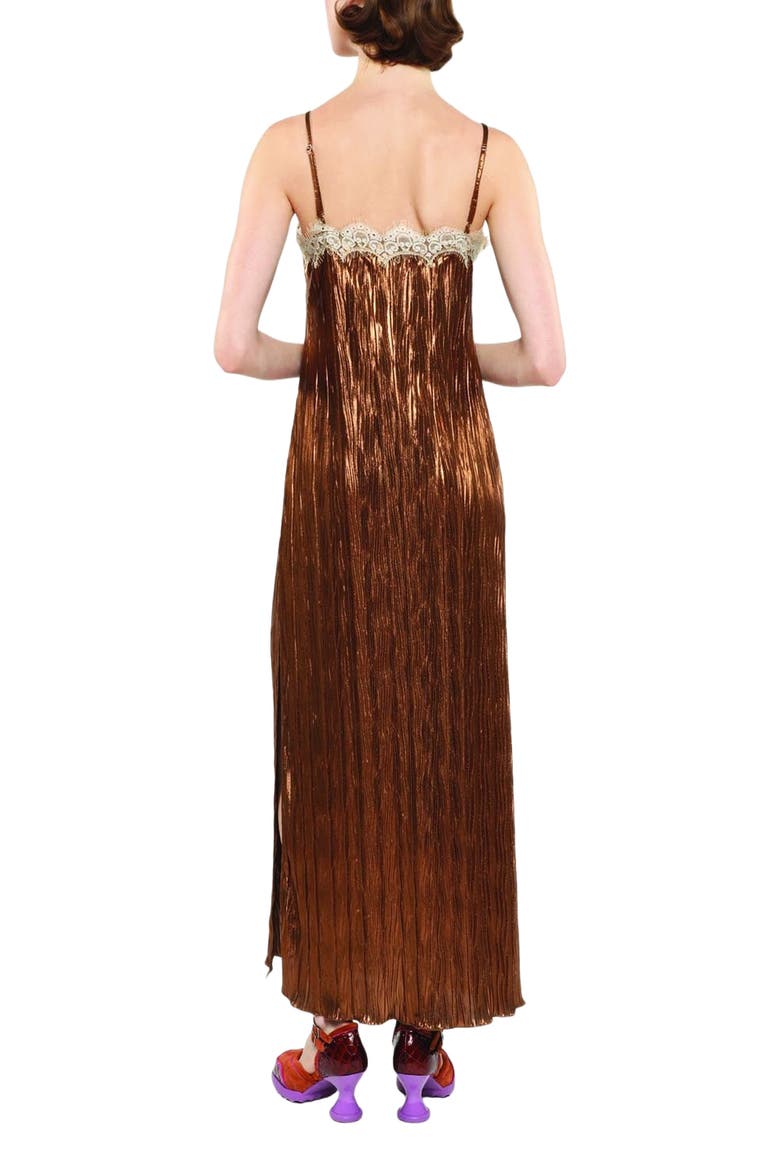 Fortuny Pleats Lace Slip Maxi Dress, Alternate, color, Bronze