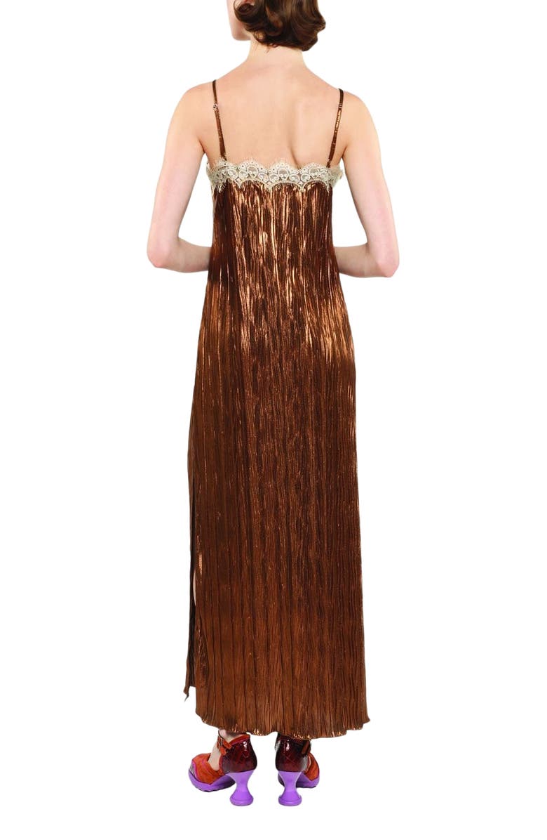 Anna Sui Fortuny Pleats Lace Slip Maxi Dress, Alternate, color, Bronze