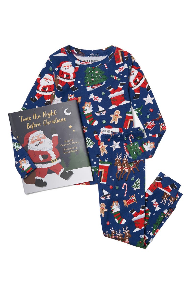 Books to Bed Kids' 'Twas the Night Before Christmas' Fitted Two-Piece Pajamas & Book Set, Main, color, 