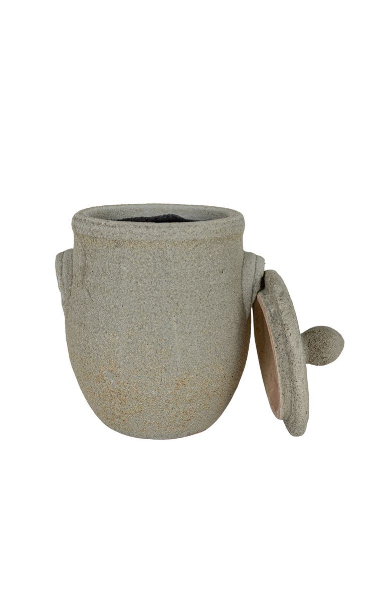 Foreside Home and Garden Distressed Gray Terracotta Canister with Lid, Alternate, color, Gray
