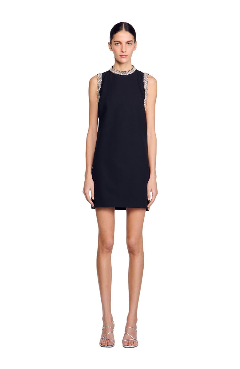 SANDRO mini dress with rhinestone details, Alternate, color, 