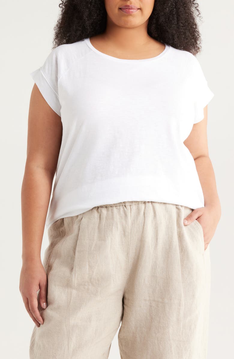 Eileen Fisher Raglan Short Sleeve Organic Cotton Jersey Top, Main, color,