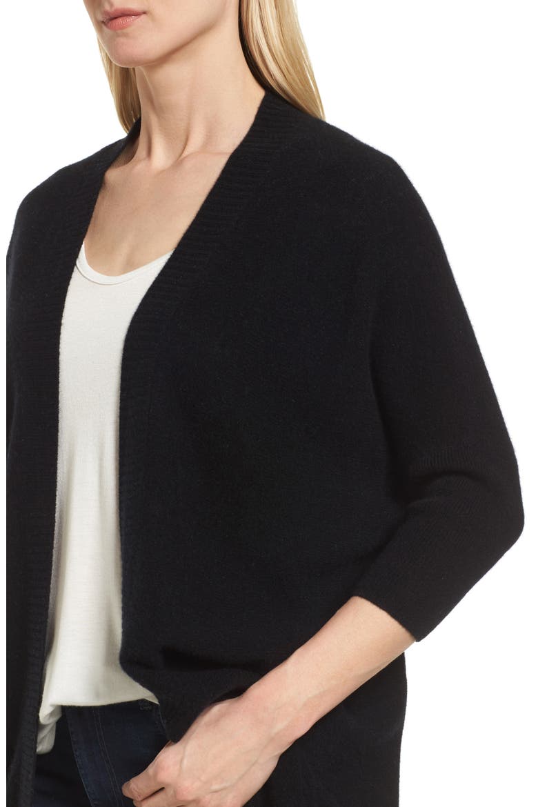 Three-Quarter Sleeve Cashmere Cardigan, Alternate, color, BLACK