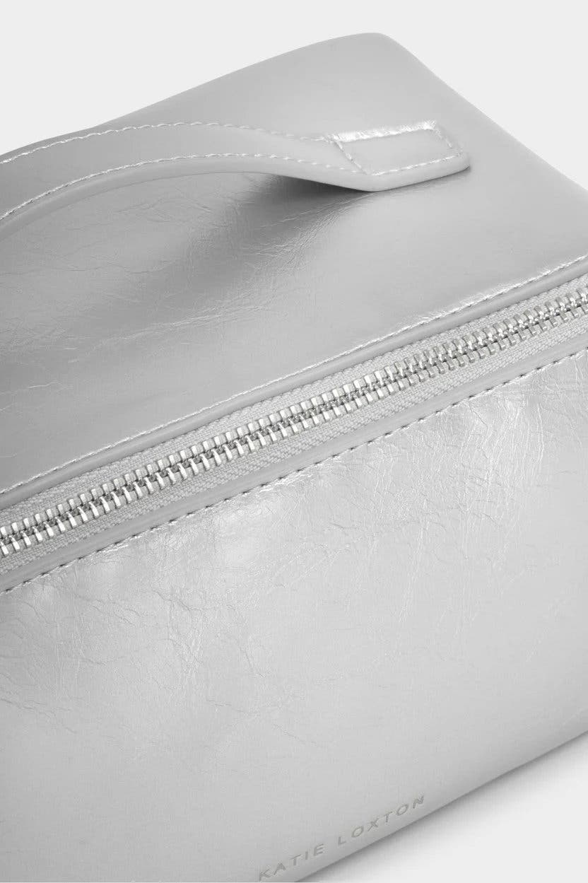 Medium Patent Crackle Makeup and Toiletry Bag in Silver, Alternate, color, Silver