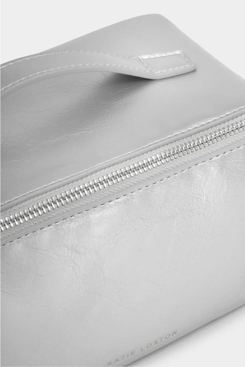 Medium Patent Crackle Makeup and Toiletry Bag in Silver, Alternate, color, Silver
