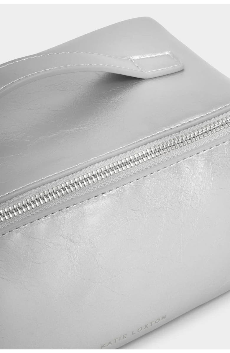 Katie Loxton Medium Patent Crackle Makeup and Toiletry Bag in Silver, Alternate, color, Silver