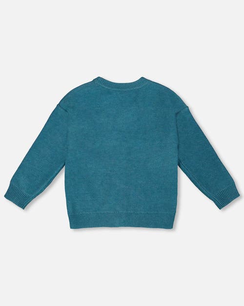 Deux Par Deux Knitted Cardigan With Flower Embroidery In Blue